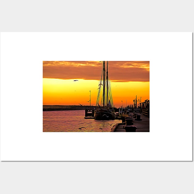 Artistic Tall Ship at Sunrise Wall Art by Violaman